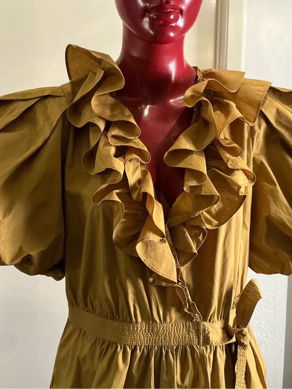 ULLA JOHNSON “MAUDE” Mustard Ruffle V-Neck Mini Dress Women Sz 8 - Picture 7 of 17